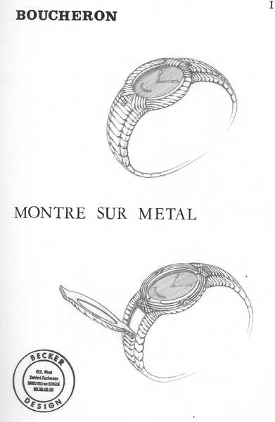 Étude de design BOUCHERON par Michel BECKER Montre sur métal Dessin au crayon