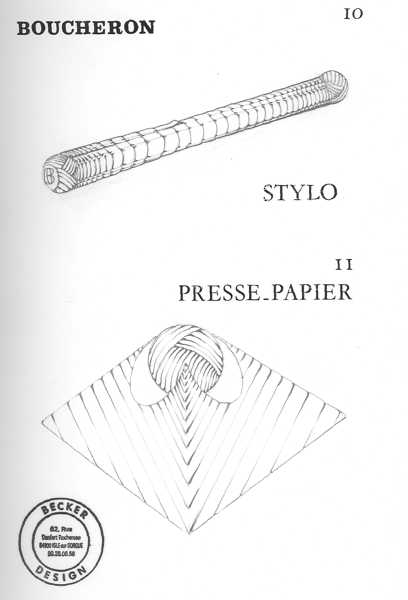 Étude de design BOUCHERON par Michel BECKER Stylo Presse-papier Dessin au crayon