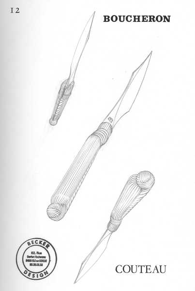 Étude de design BOUCHERON par Michel BECKER Couteau Dessin au crayon