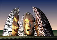 COLLOQUE Projet de sculpture de Michel BECKER sur le thème des bories provençales Perspective rapprochée 1 visage et 2 profils